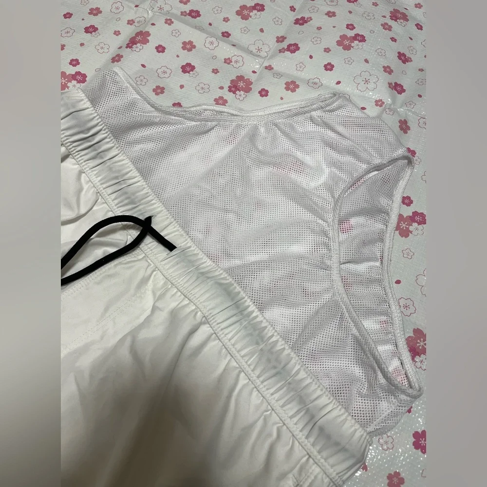 ASOS Design Men's White Swim Shorts with Black Drawstring Waistband Size L